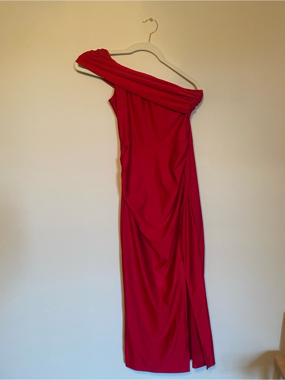 Asymmetrical Red Maxi Dress with One-Shoulder Drape